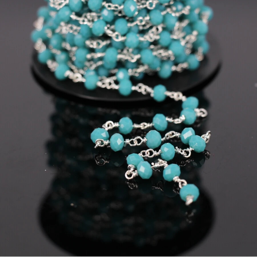 5 метров граненый Амазонит Рондель Проволочная обернутая розам цепь