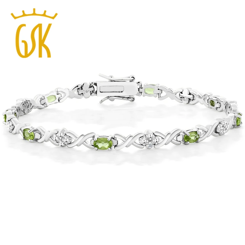 Женский теннисный браслет GemStoneKing из серебра 925 пробы с натуральным Перидотом и