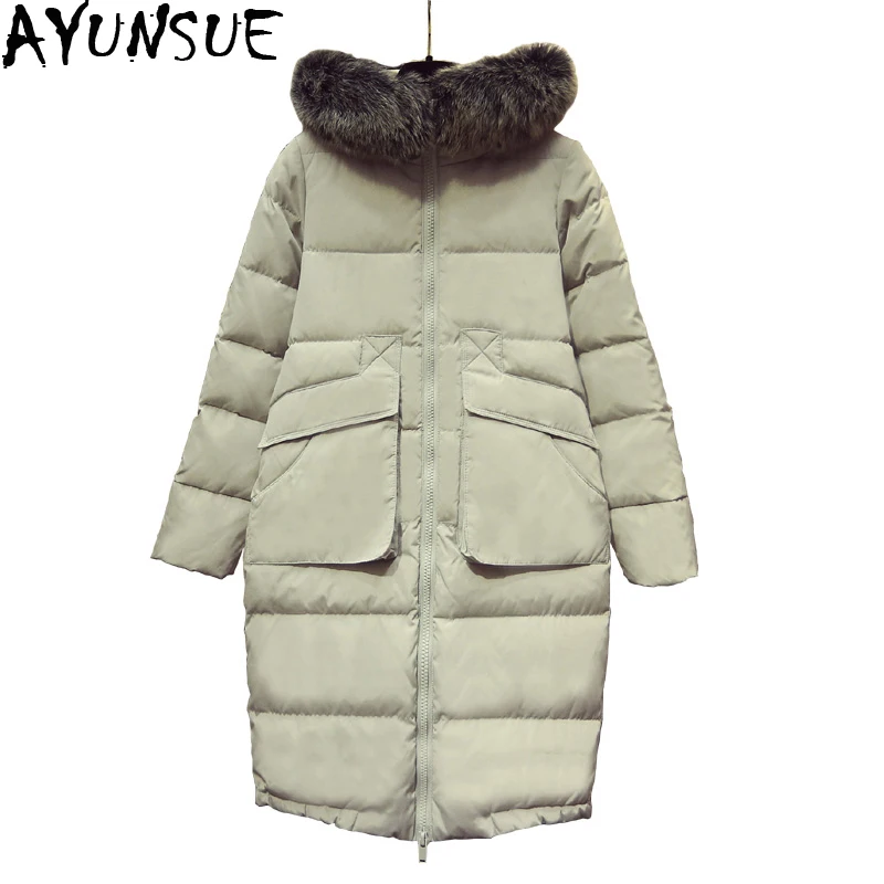 Женский зимний пуховик с капюшоном и меховым женское длинное повседневное