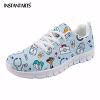 instantarts spring nurse flat shoes women cute cartoon nurses printed womens sneakers shoes breath mesh flats zapatos de mujer