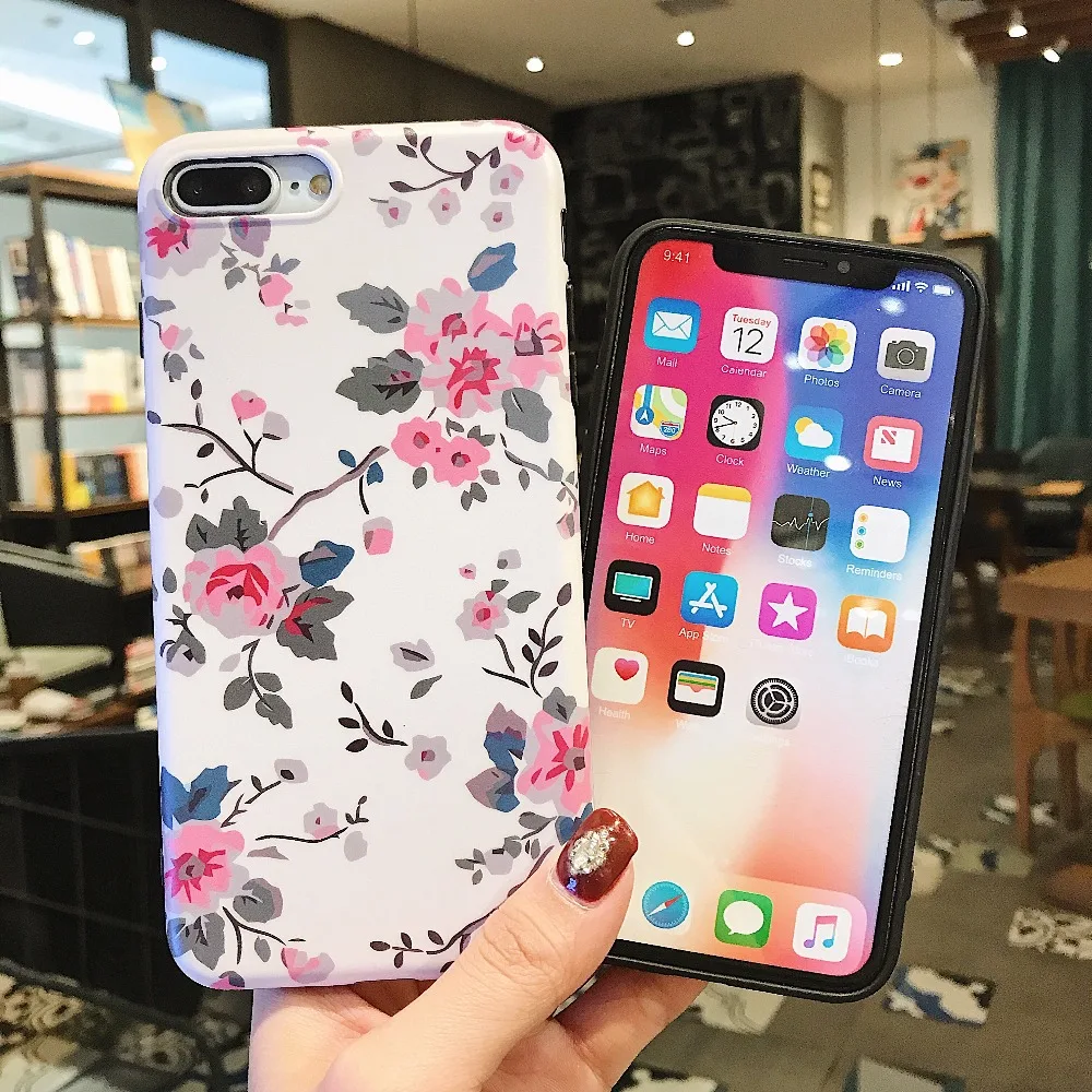Phone Case For iPhone XR XS Max X 8 7 6S 6 Plus Flower Grain Cover Soft Silicone Retro Floral |