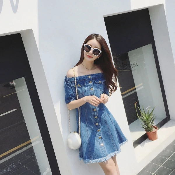 Женская одежда больших размеров джинсовое платье 2016 летнее стильное корейское