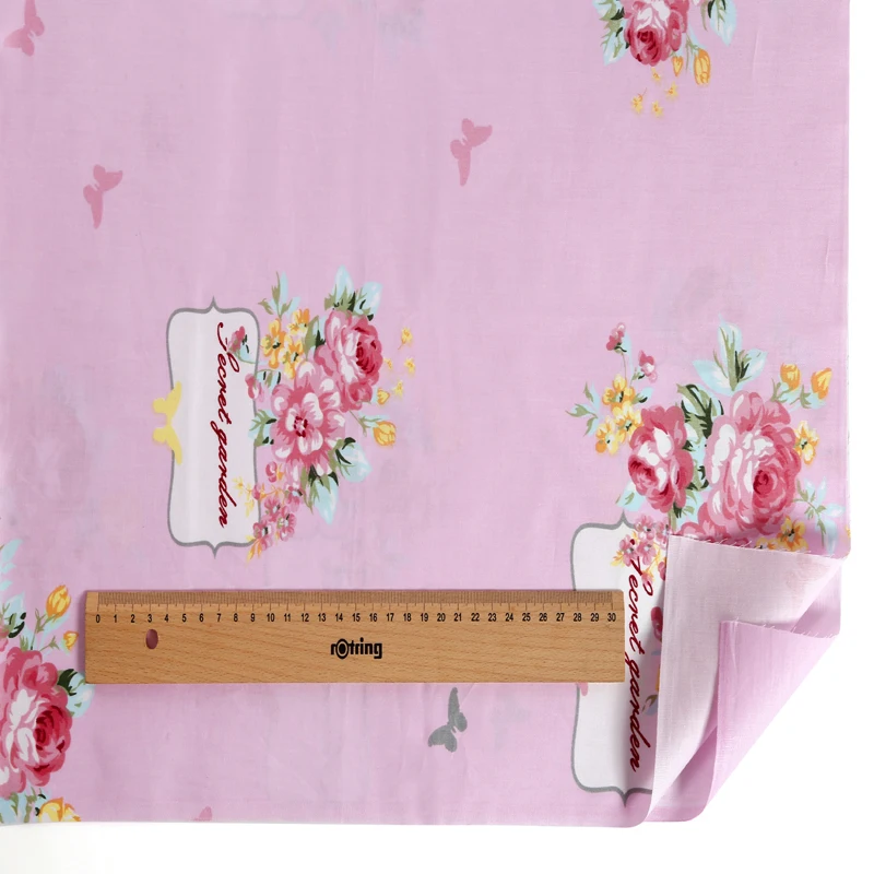 Романтическая синяя и розовая хлопковая ткань с принтом больших роз 50x160 см