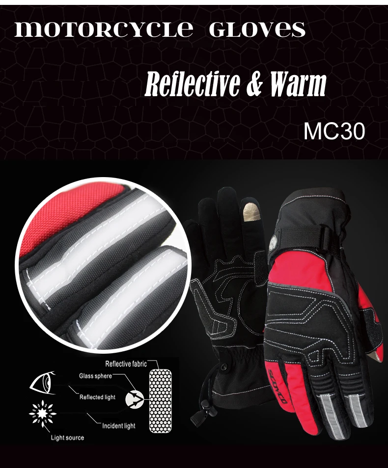 Зимние мотоциклетные перчатки Scoyco M-30 Guantes для мотокросса, спортивные теплые мужские и женские Светоотражающие теплые перчатки для езды