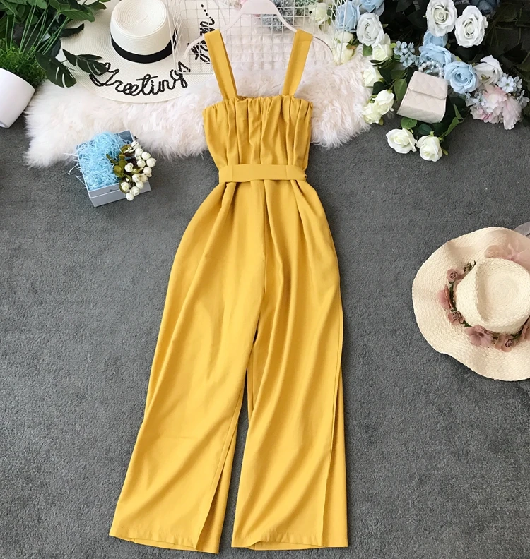 ALPHALMODA хлопковый комбинезон Для женщин Slim Fit высокое пояса прямого кроя без рукавов Повседневное Летняя одежда