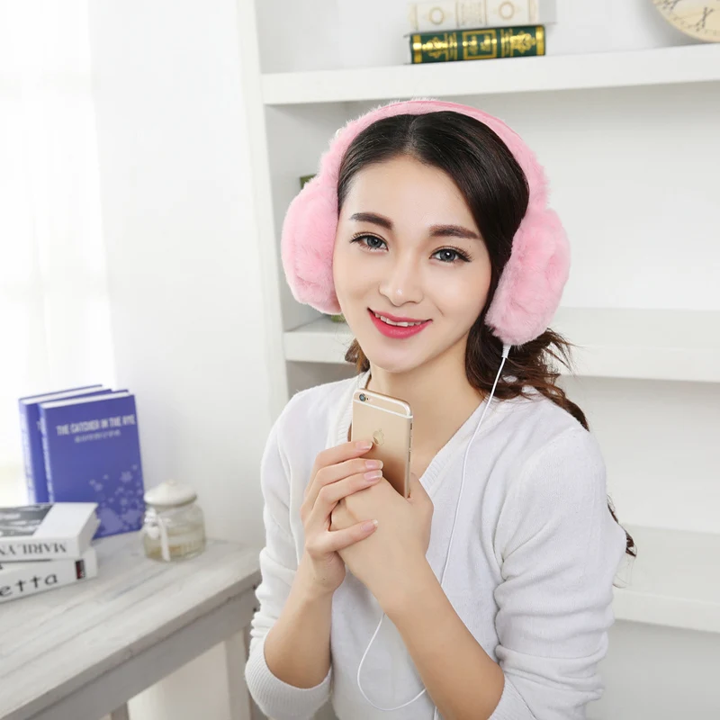 Плюшевые женские зимние наушники теплые для девочек музыкальные из