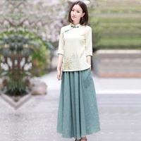 set female hand painted cotton and linen shirt retro republic original womens chinese style shirt and skirt two piece women