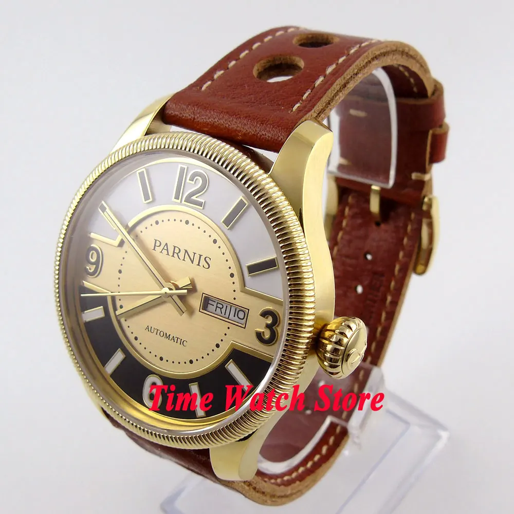 Мужские автоматические часы с золотым циферблатом и сапфировым стеклом 42 мм |