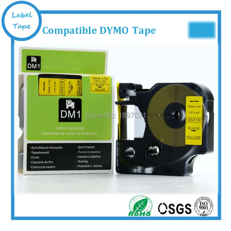 

Free shipping 3pk/lot 12mm black on yellow DYMO 45018 D1 labels Compatible DYMO D1 label tapes