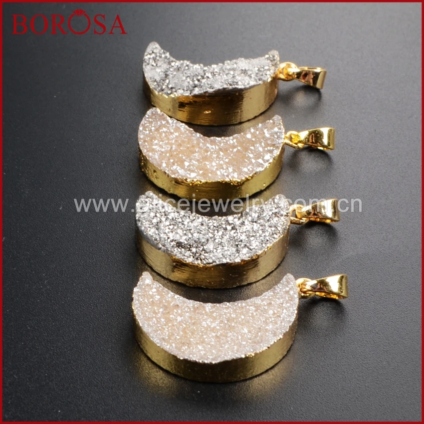 BOROSA 10 шт. Druzy Форму Полумесяца Подвеска Бусины для Ожерелья золотой Цвет