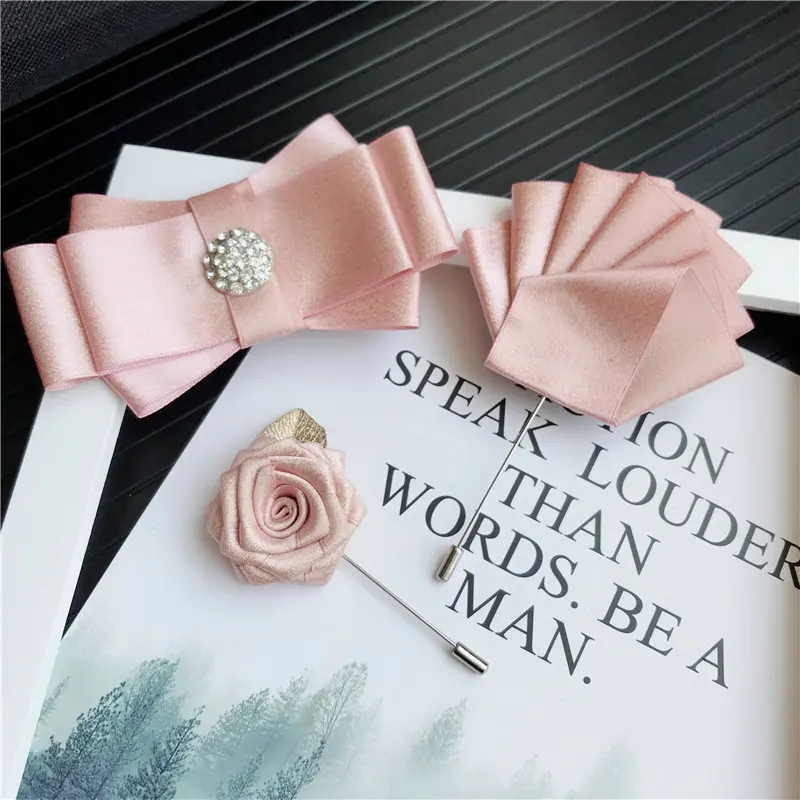 Handmade Bow Tie Set 3 шт., мужские галстуки-бабочки унисекс, стразы, брошь, набор носовых платков, Свадебный костюм, бизнес, Рождественский галстук, галстук, карманный квадратный галстук-бабочка - Цвет: Handmade Bow Tie Set
