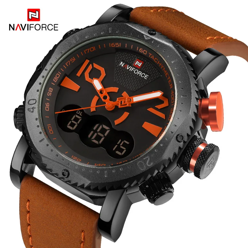 Naviforce Для мужчин Спортивные часы Мода цифровой светодиодный аналоговые кварцевые двойной Дисплей часы Для Мужчин's Водонепроницаемый часы мужской Relogio Masculino - Цвет: Orange