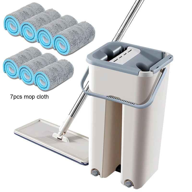 7pcs mop cloth Ленивая швабра с ведром волшебный пол для уборки 4 шт./7 шт. сменная Швабра Ткань выдавливать плоские швабры кухня пол очиститель дропшиппинг - Цвет: 7pcs mop cloth