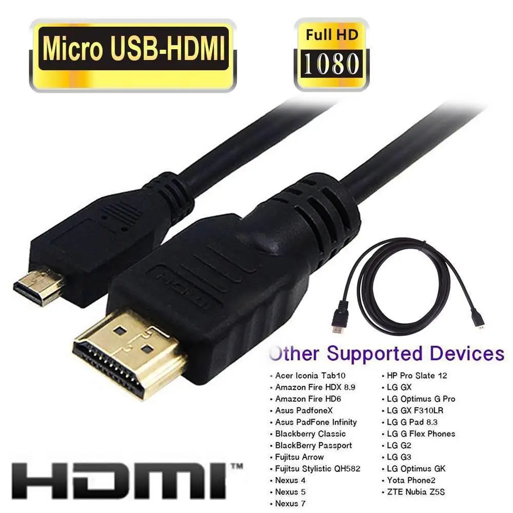 Микро HDMI к ТВ Кабель адаптер 1080p 6 футов 1 8 м аудио видео конвертер для мобильных