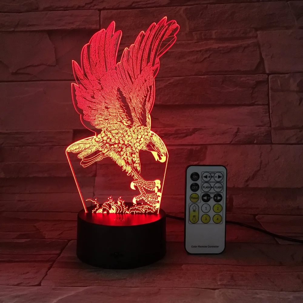 Eagle Remote Touch Switch Control 3D Night light Baby LED light Creat Desk Lamp 7 Colored lights Atmosphere Bedroom Light