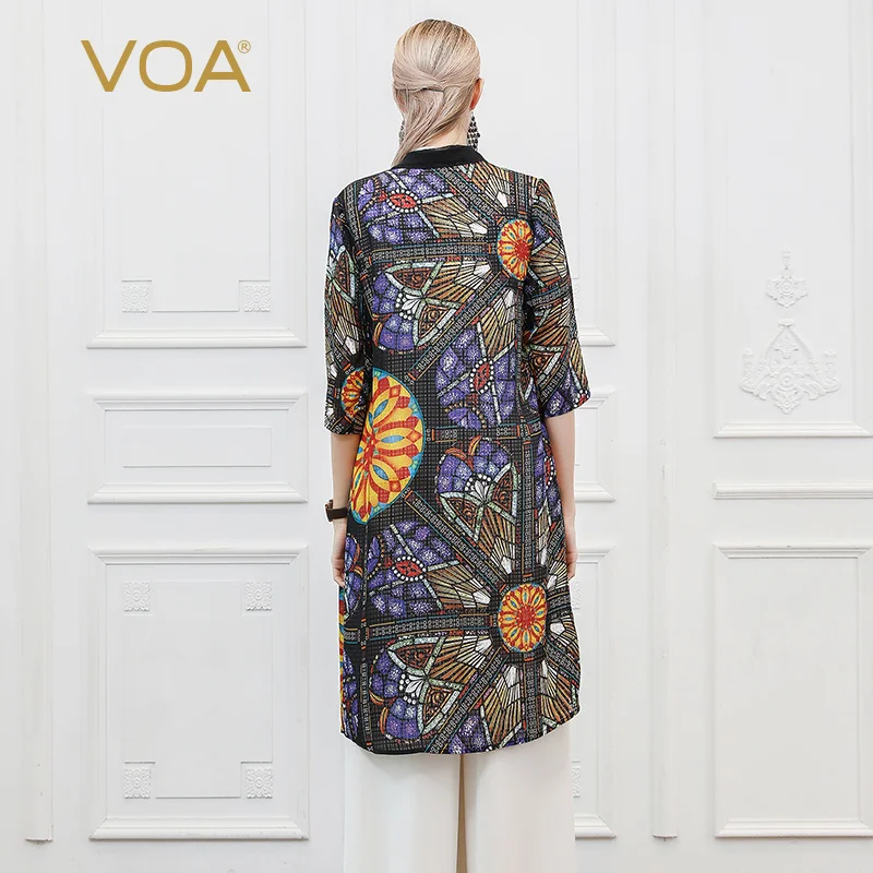 Женский офисный кардиган VOA Тонкий Повседневный Кардиган из 100% шелка с принтом