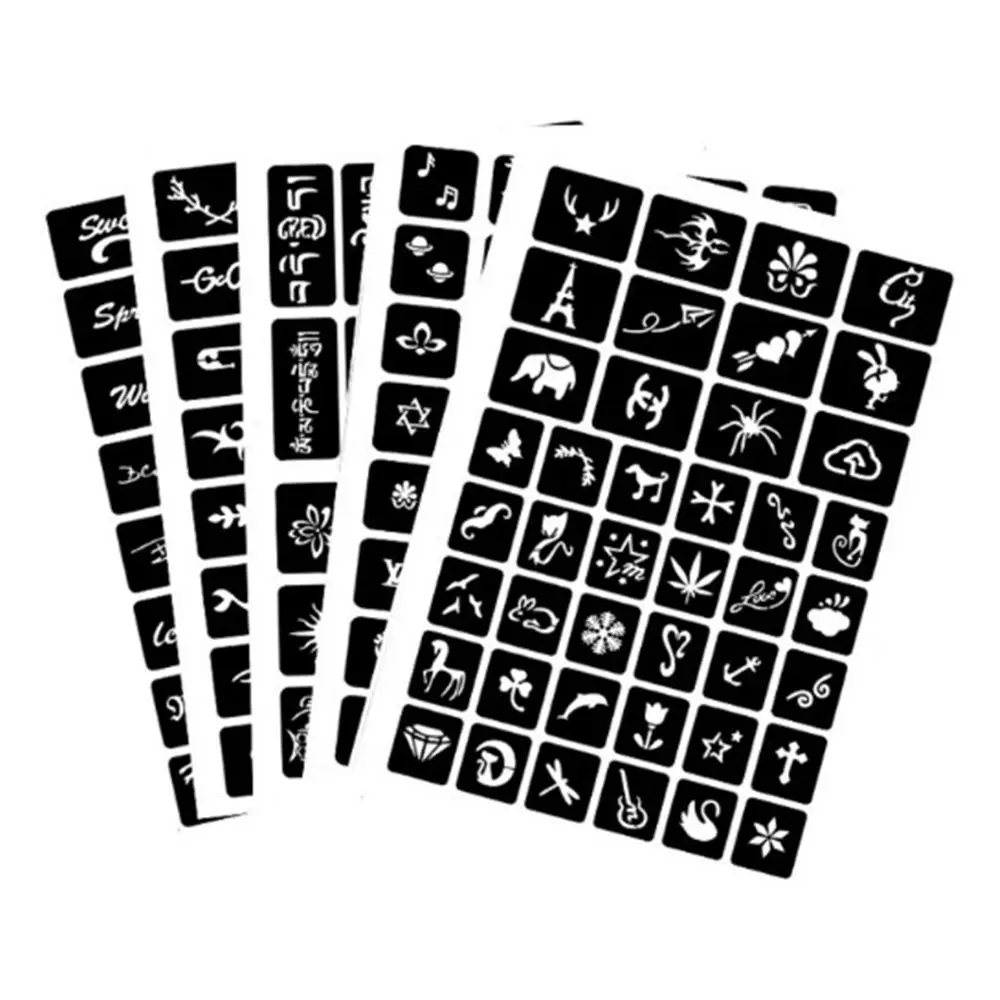 105 шт(3 листа) DIY трафарет для Временной Татуировки, хна, полый рисунок, Детская татуировка, модный дизайн для рук, ног, тела, художественный шаблон