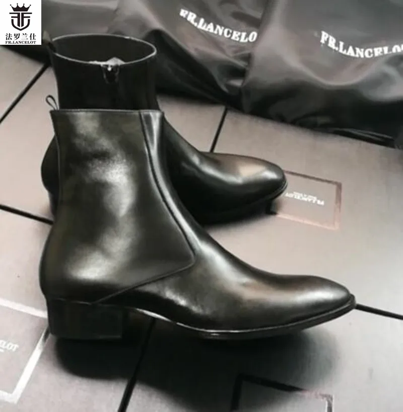 Мужские черные ботинки челси FR.LANCELOT из натуральной кожи на низком каблуке с