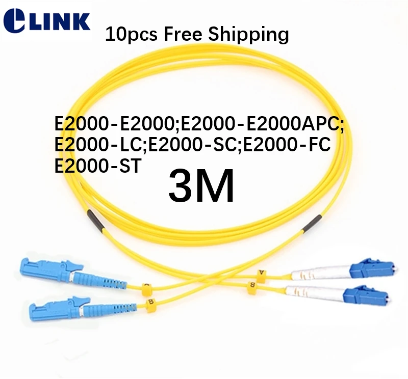 10pcs 3M E2000 fiber patch cords SM Duplex E2000/UPC-E2000/APC LC ST SC FC DX Singlemode OS1 OS2 9/125um yellow free shipping