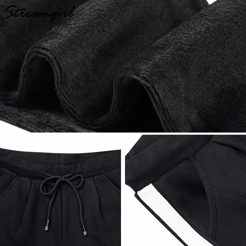 

Striped Winter Pants Warm Women's Side Stripe High Waist Harem Casual Warm Pants With Stripes Women Winter Fleece Velvet Pants