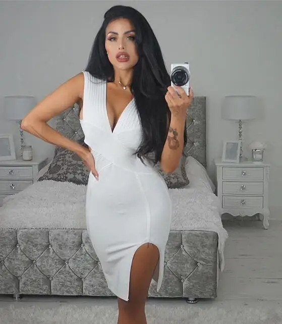 Высокое качество сексуальное с v образным вырезом зеленое белое Бандажное платье