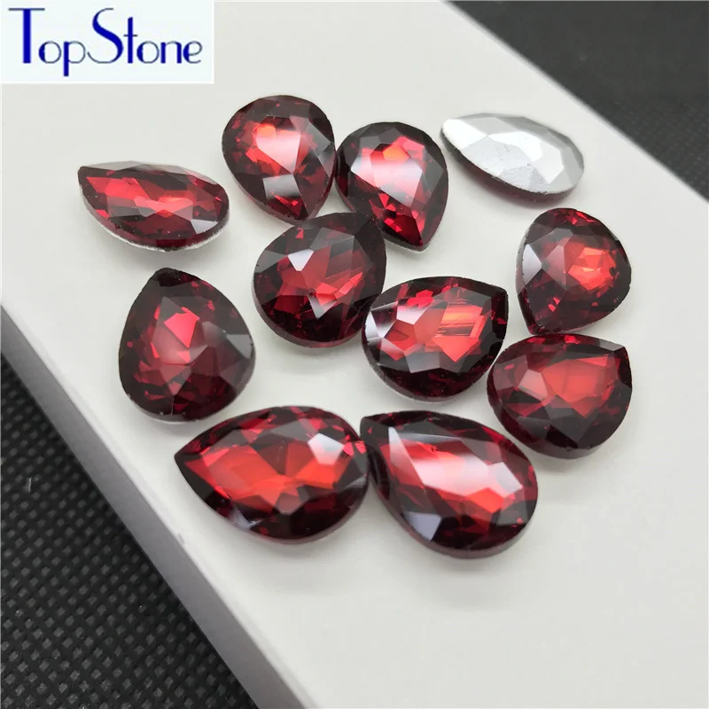 Темный Сиам цвет стеклянный кристалл в форме слезы заостренный обратно Стразы 5x8