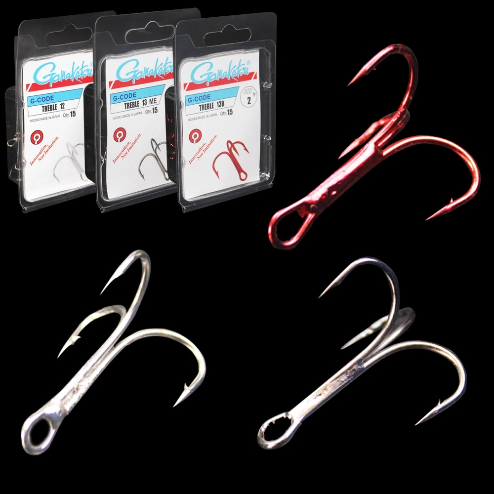 

15pcs/lot 3 color Treble Hooks size 1/2/4/6/8/10/12/14# Carbon Steel Treble Hooks Fishing Tackle for bass pike gamakatsu