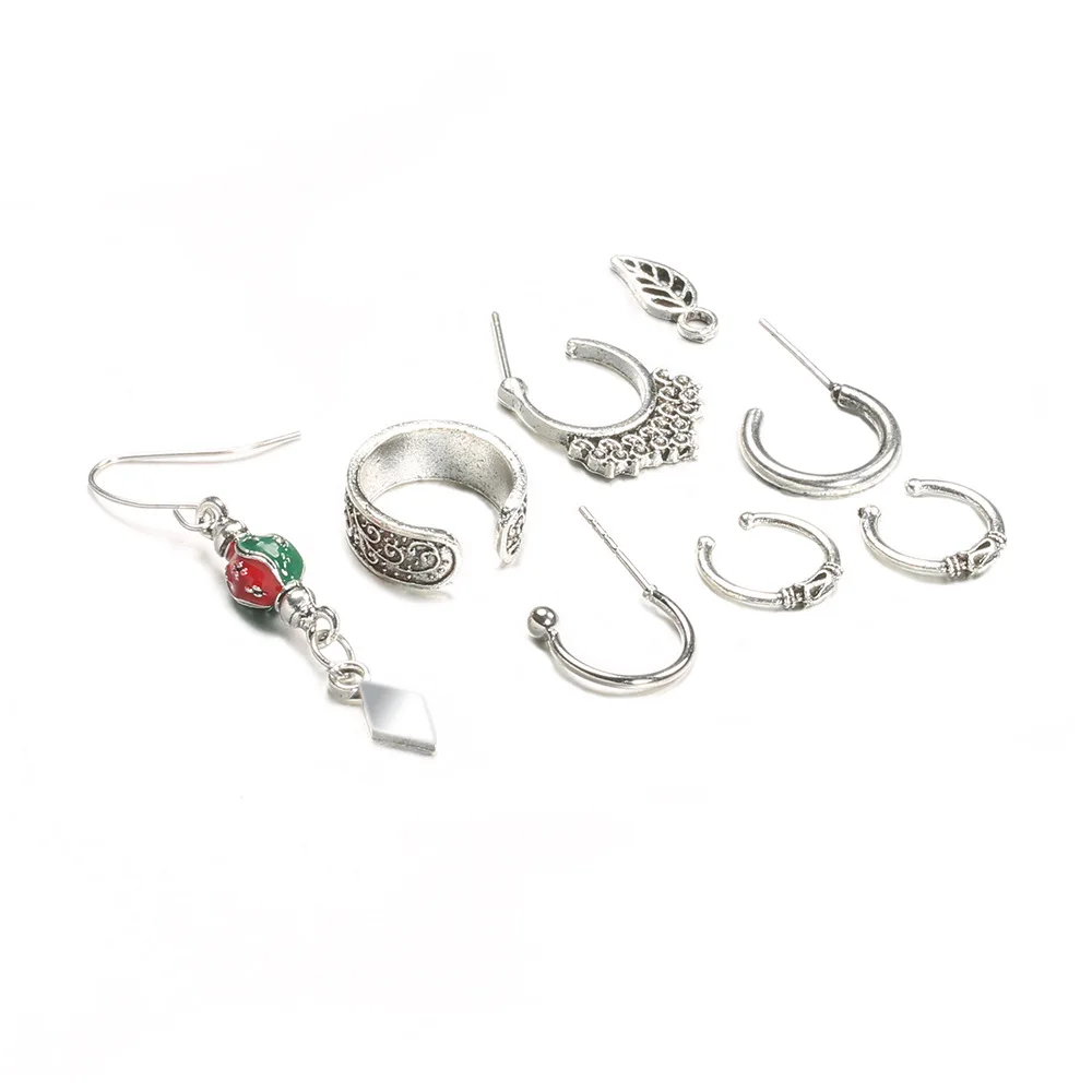 7 шт./компл. винтажные женские серьги-гвоздики в виде листьев ромб корона с