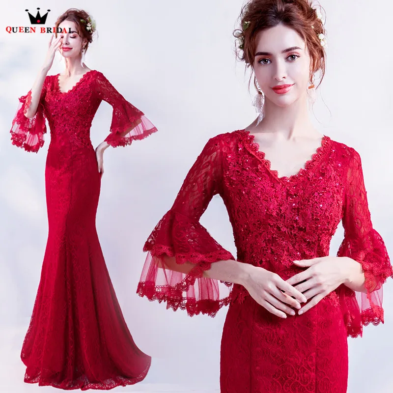 Красные пикантные вечерние платья 2019 модная Русалка Тюль Бисер кружевные цветы