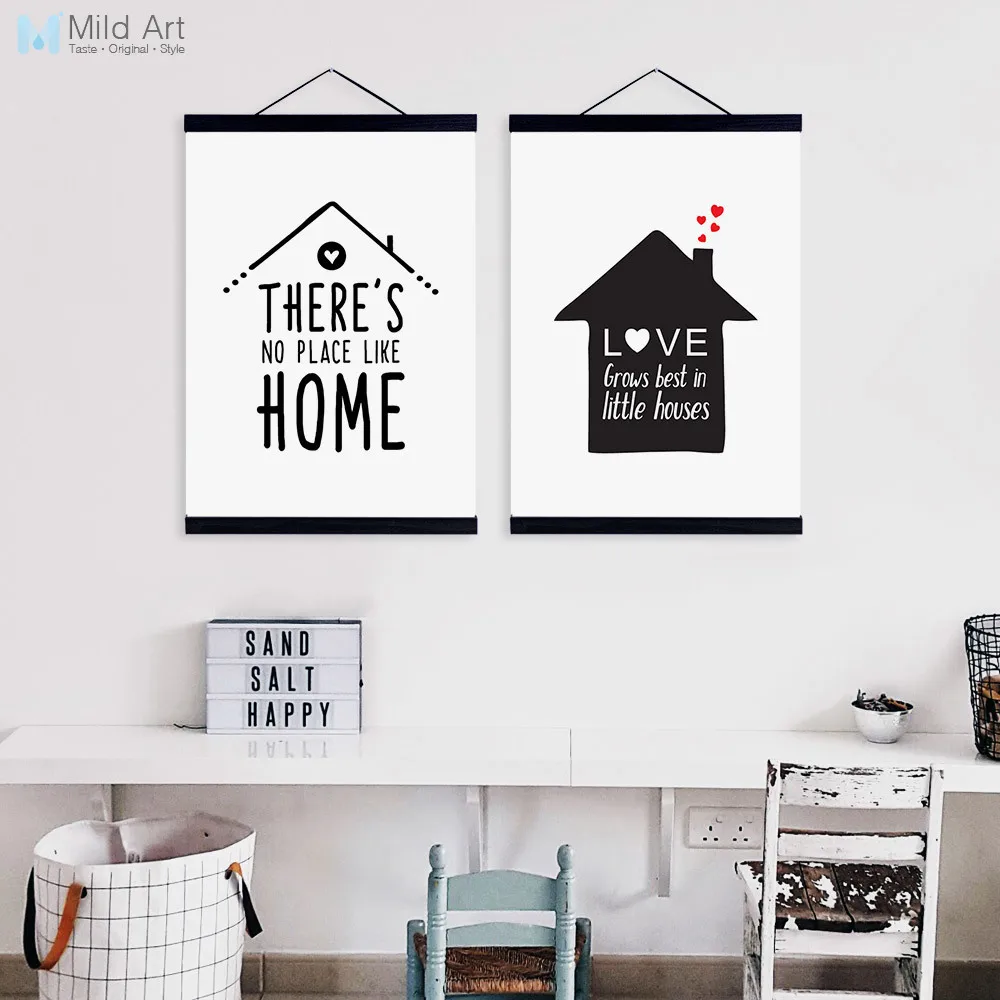Современная черно белая типография Love Home с цитатами деревянная рамка Холст