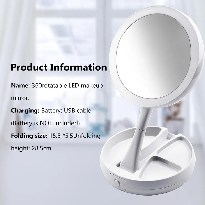 Портативный светодиодный косметический зеркало для макияжа компактный макияж