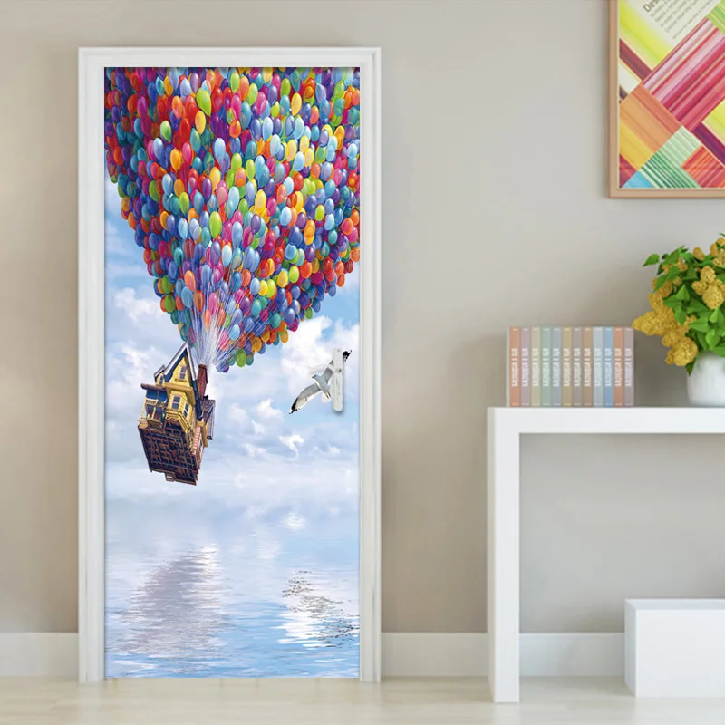

Photo Wallpaper 3D Cartoon Hot Balloon 3D Wall Door Mural Kids Bedroom Eco-Friendly Waterproof Moisture-Proof PVC Door Sticker