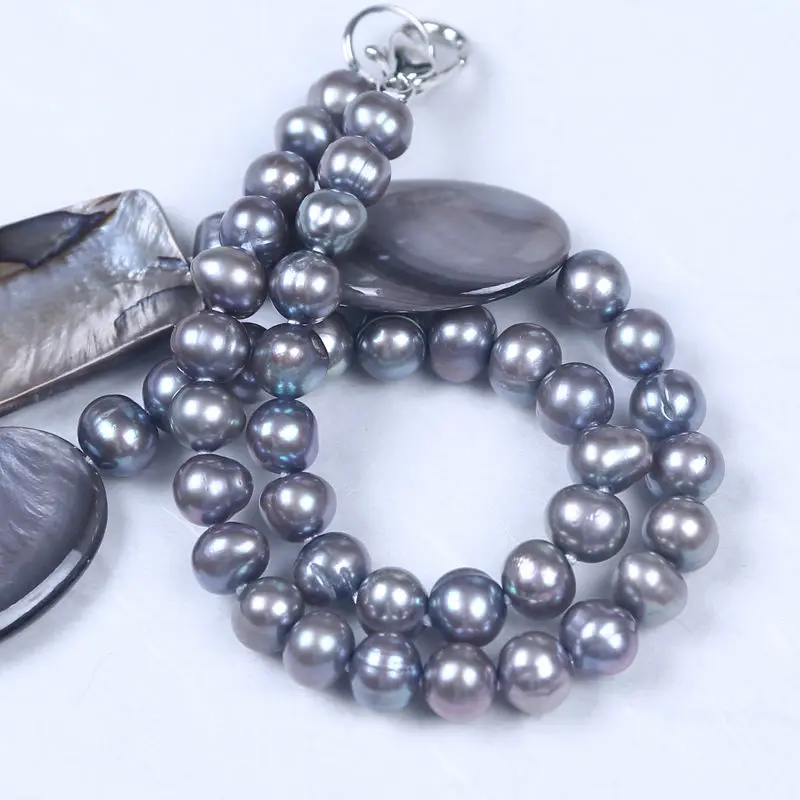 Good quality luster gray freshwater pearl beaded necklace mother of bracelet shell bead jewelry set | Украшения и аксессуары