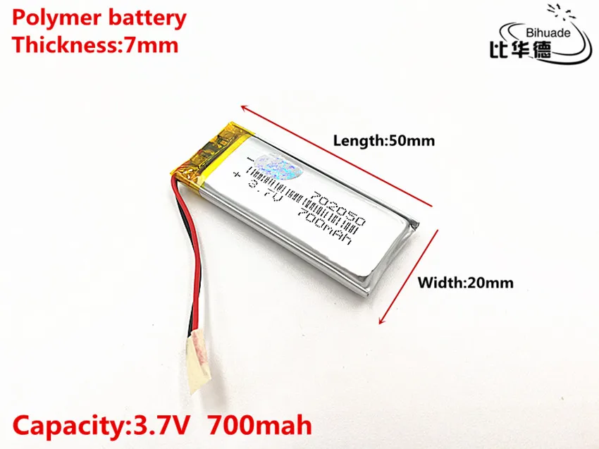 Good Qulity 3.7V 700mAH 702050 Polymer lithium ion / Li-ion battery for TOY POWER BANK GPS mp3 mp4 | Электроника