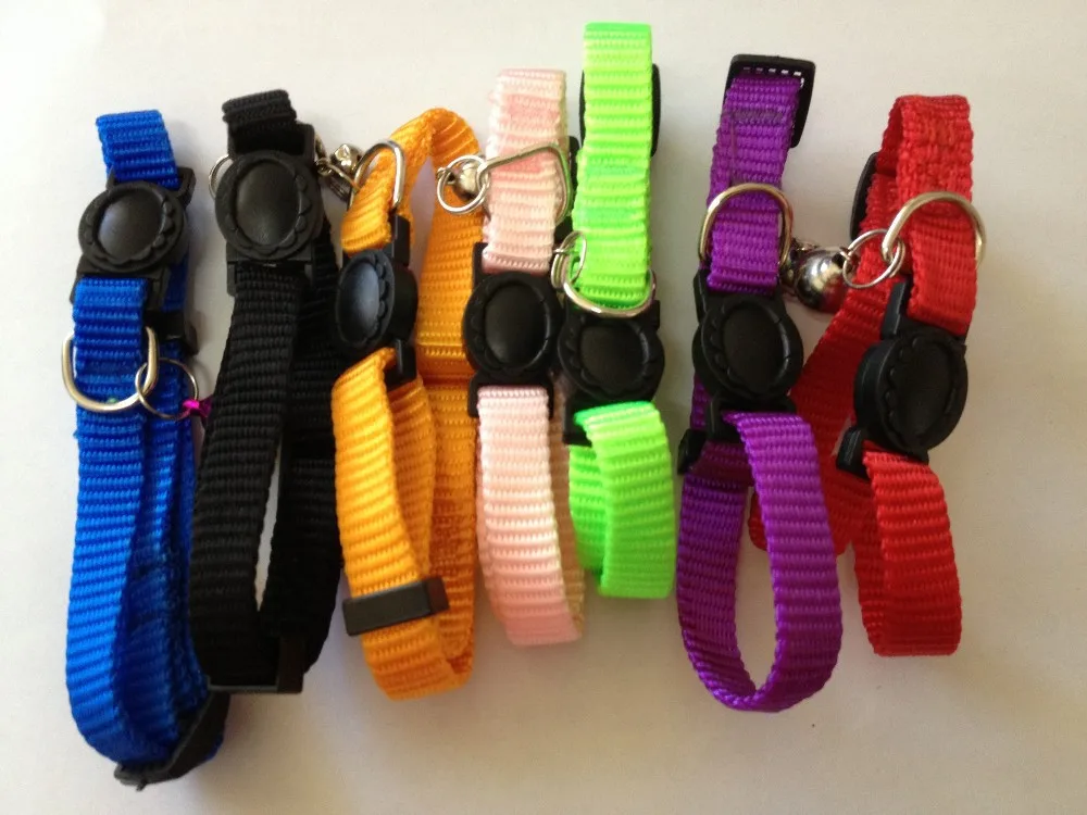 

Free shipping adjustable breakaway safety buckle cat nylon solid color pure color collar puppy collar seven colors 50pcs/lot