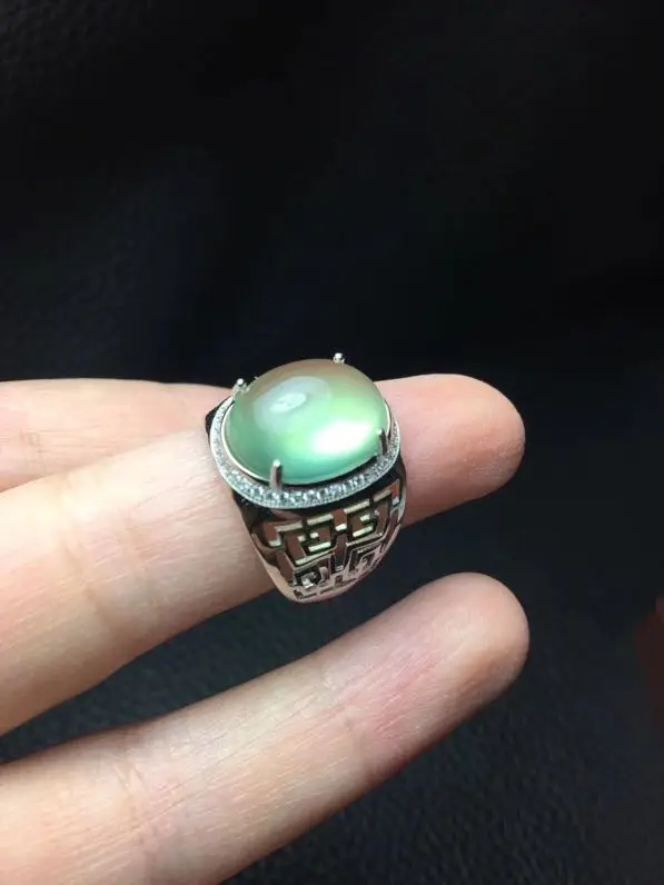 Real и Натуральный пренит кольцо человек кольцо 925 серебро 12*16 мм gem Для мужчин изысканные украшения ручной работы