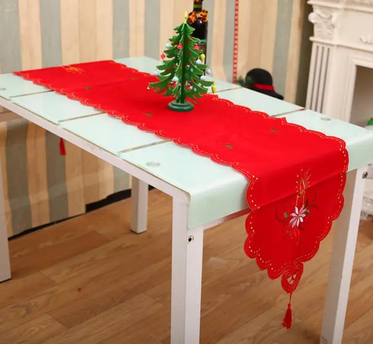 XmasTable Runner Sashes Cloth Christmas Santa Bell Cane Candle design Tassel Wedding Party Bed Table Runner Cloth Decoration