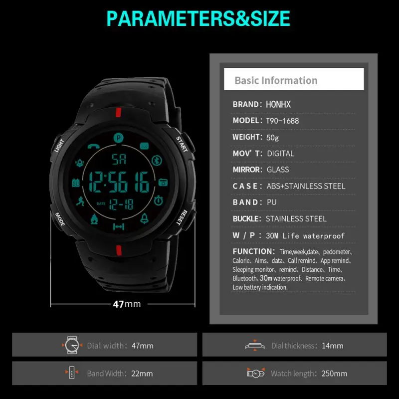 Мужские и женские электронные часы с Bluetooth вызовом напоминания приложение