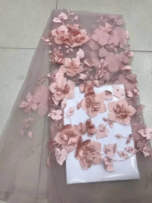 Кружевная ткань персикового цвета 2018 нигерийская кружевная 3D цветочное