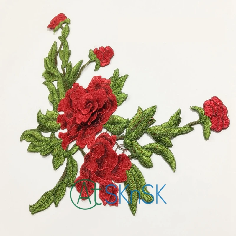 Новые нашивки цветы вышитые железо на Красной Розе ткани ремонт шить значки