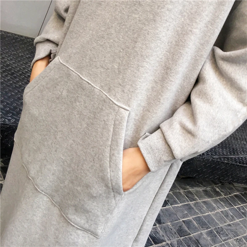 M-4XL, новинка, осенне-зимние женские однотонные Свободные толстовки, платья для девочек, уличная мода, Длинные Стильные толстовки с капюшоном