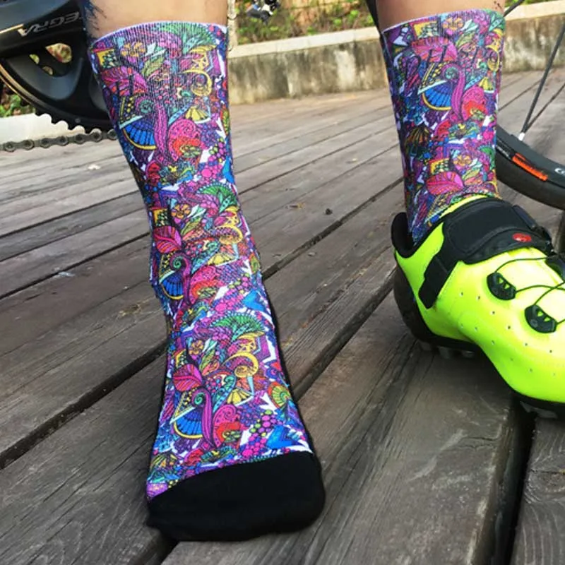 New Arrivals Professional Breathable Printing MTB Bike Bicycle Cotton Socks Outdoor Sports Cycling Parts calcetines ciclismo|Носки для