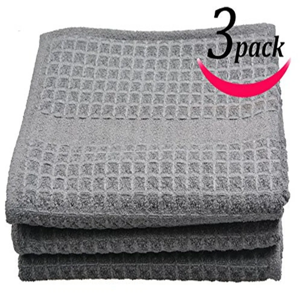 Sinland 400 GSM вафельные кухонные полотенца из микрофибры для сушки посуды, чистящая ткань 16 дюймов X 26 дюймов 40 см x 66 см, черный и серый цвета, 3 упаковки