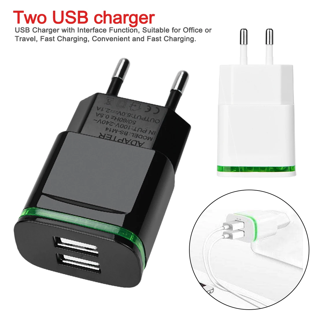 Штепсельная Вилка европейского стандарта с двумя usb интерфейсами быстрое