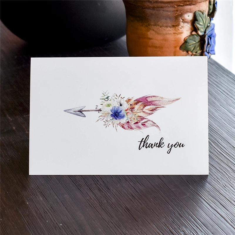 Feather Thank You Cards with Stickers Envelope Custom Invitations Note Card Blank Inside Greeting Cards Postcards Gift Cards
