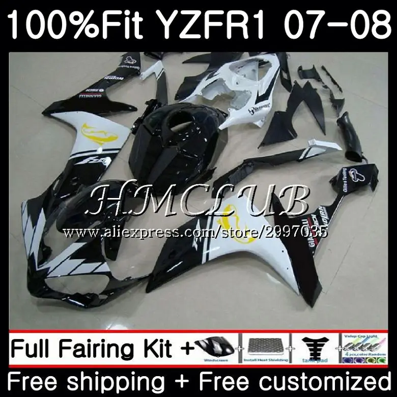 Инъекций средства ухода за кожей для YAMAHA YZF R 1 1000 R1 2007 2008 11HC15 YZF1000 черно-белые YZF-1000
