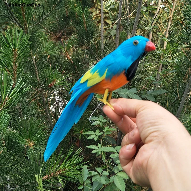 

Твердая модель птицы, примерно 18 см, голубые перья, реквизит для попугая, украшение сада s1158