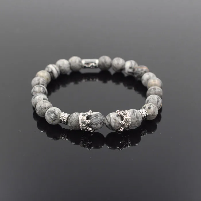 RB2824S Винтажный браслет с шармом с короной Pulseiras Masculinas натуральный мраморный камень шарик эластичный браслет Для Йоги Женский Pulseras мужской браслет - Окраска металла: RB2824S