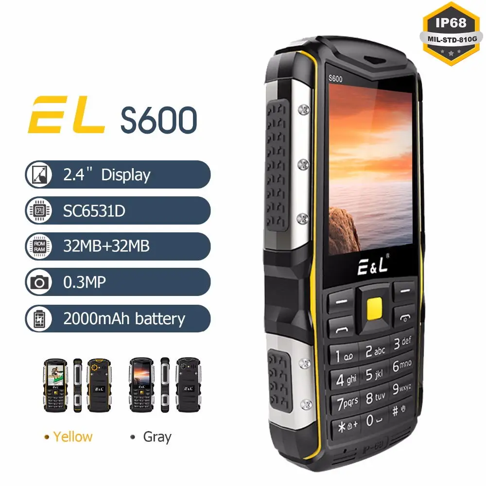 Водонепроницаемый 2G открыл мобильный телефон Dual Sim Оригинальный EL S600 прочный GSM