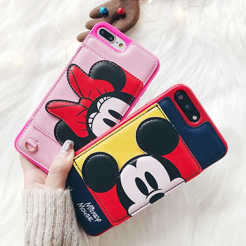 Чехол с милым Микки мини Стич пухом медведем для Iphone 7, 8 Plus, 6, 6 S Plus, слот для карт, 3D чехол для телефона, чехол для Iphone X, XR, XS Max